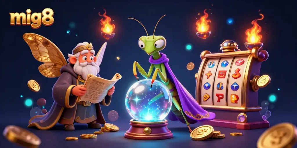 Experience the thrill of jackpot games with mig8's vibrant slot scene featuring whimsical characters.