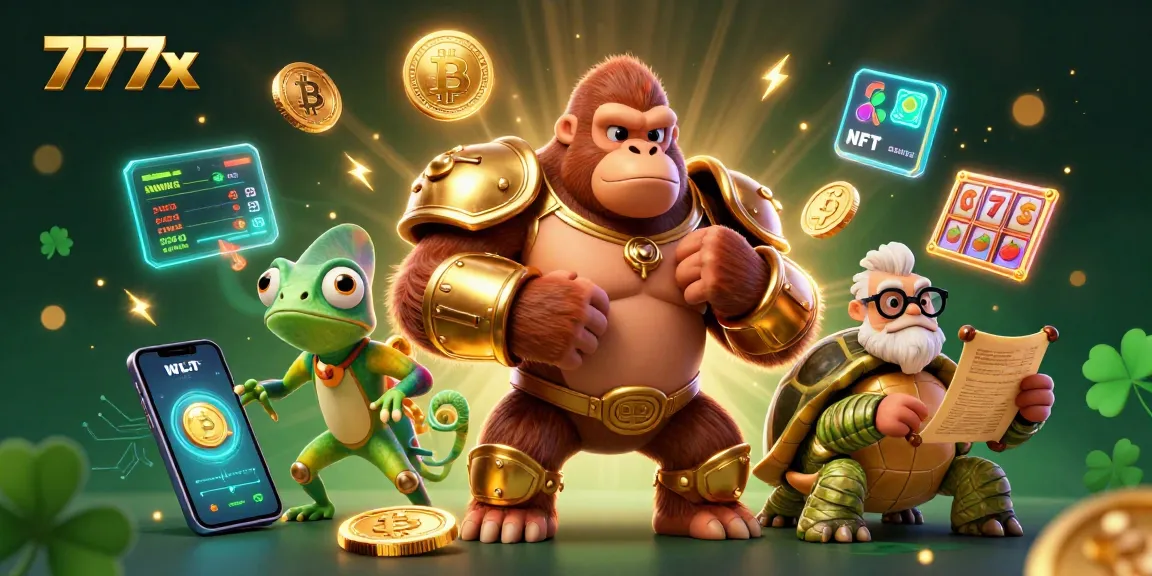 Engage with 777x gameplay featuring a gorilla king and gambling-themed elements in a vibrant, dynamic scene.