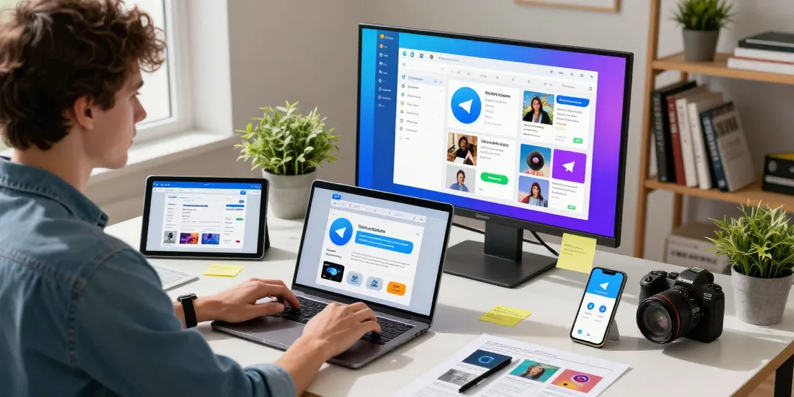 Experience Telegram Download through a vibrant tech workspace with professionals engaging in app design.