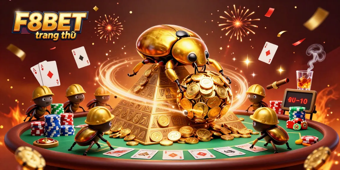 Spin the reels on F8BET trang chủ, featuring vibrant casino illustrations with golden coins and poker elements.