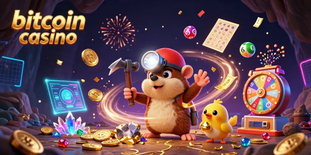 Experience the excitement of a bitcoin casino with dynamic game elements and vibrant characters.